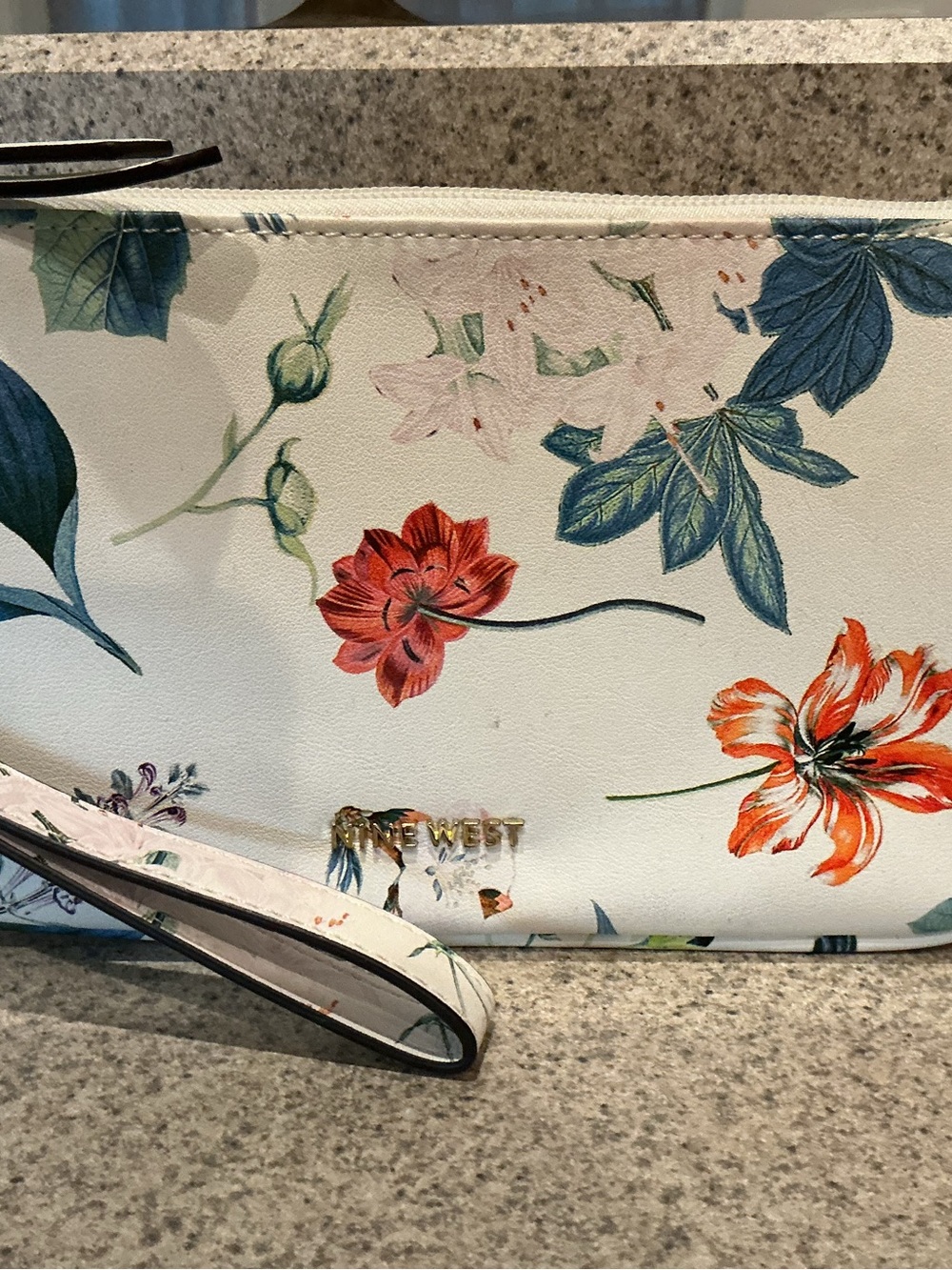 Nine West Cream Floral Wristlet with Orange & Blue Blooms